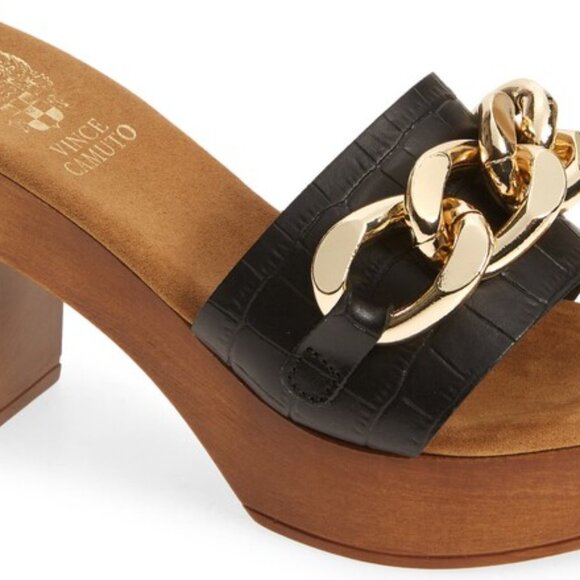 Vince Camuto Leeta Platform Sandal croc black and gold chain size 9 - Picture 2 of 9